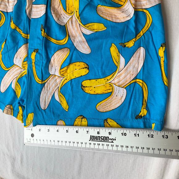 Left Coast Men Shorts size L (36-38) Blue Bananas Elastic Waist Comfy Half Split - Picture 3 of 9